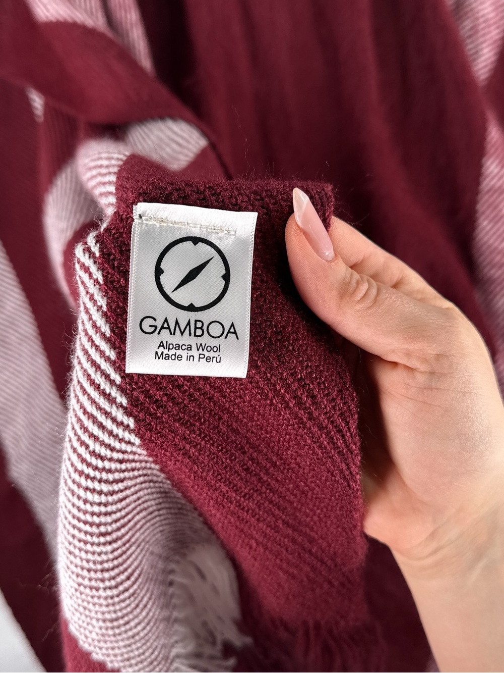 Gamboa Alpaca Wool Hooded Poncho Striped Fringe Made in Peru Burgundy OS - Picture 7 of 8